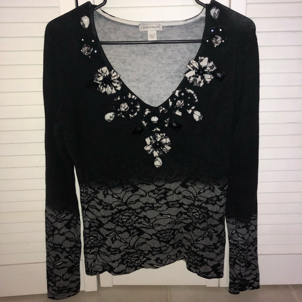 Black Lace Boston Proper Sweater 